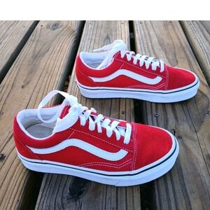 Vans Old Skool Skate Shoe - Racing Red 3.5 Men’s/ 5 Women’s Excellent Preowned